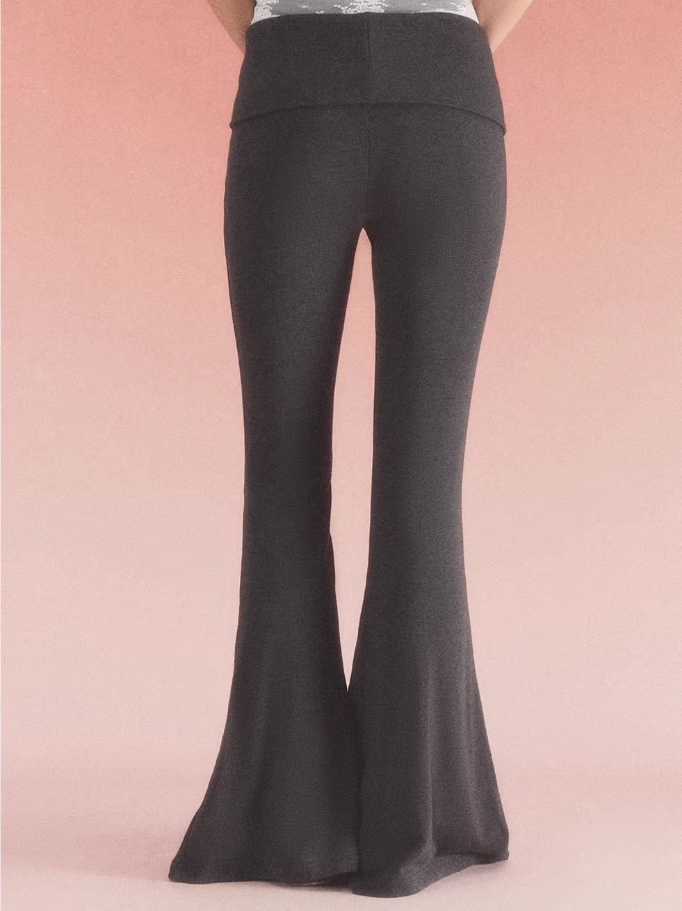 Black Fold Waist Flare Pants