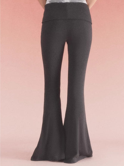 Black Fold Waist Flare Pants