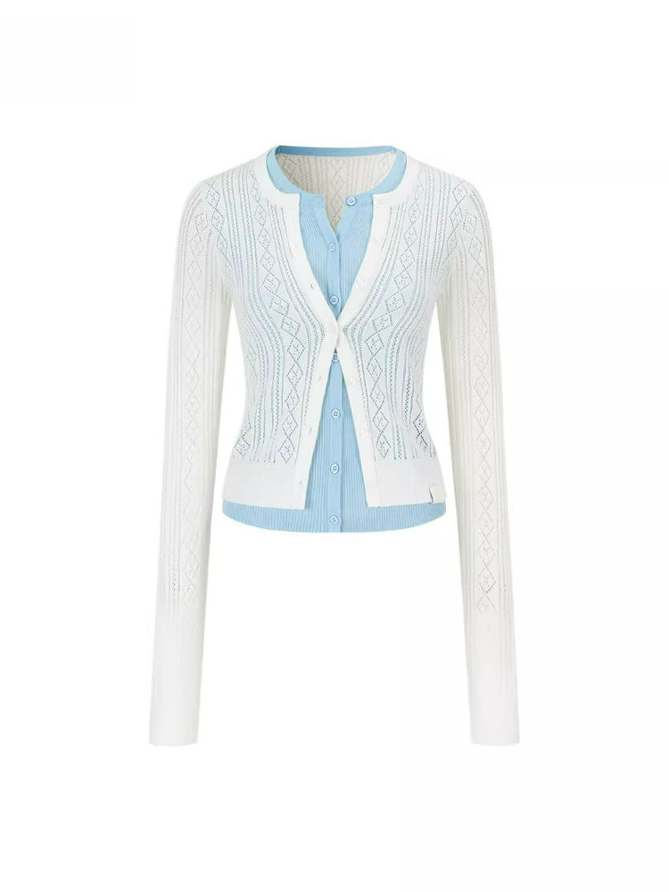 Faux Layered Colorblock Knit Cardigan