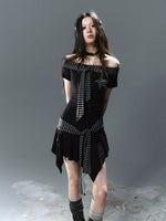Star Charm Striped Off-Shoulder Dress