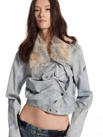 Distressed Fur Collar Denim Jacket