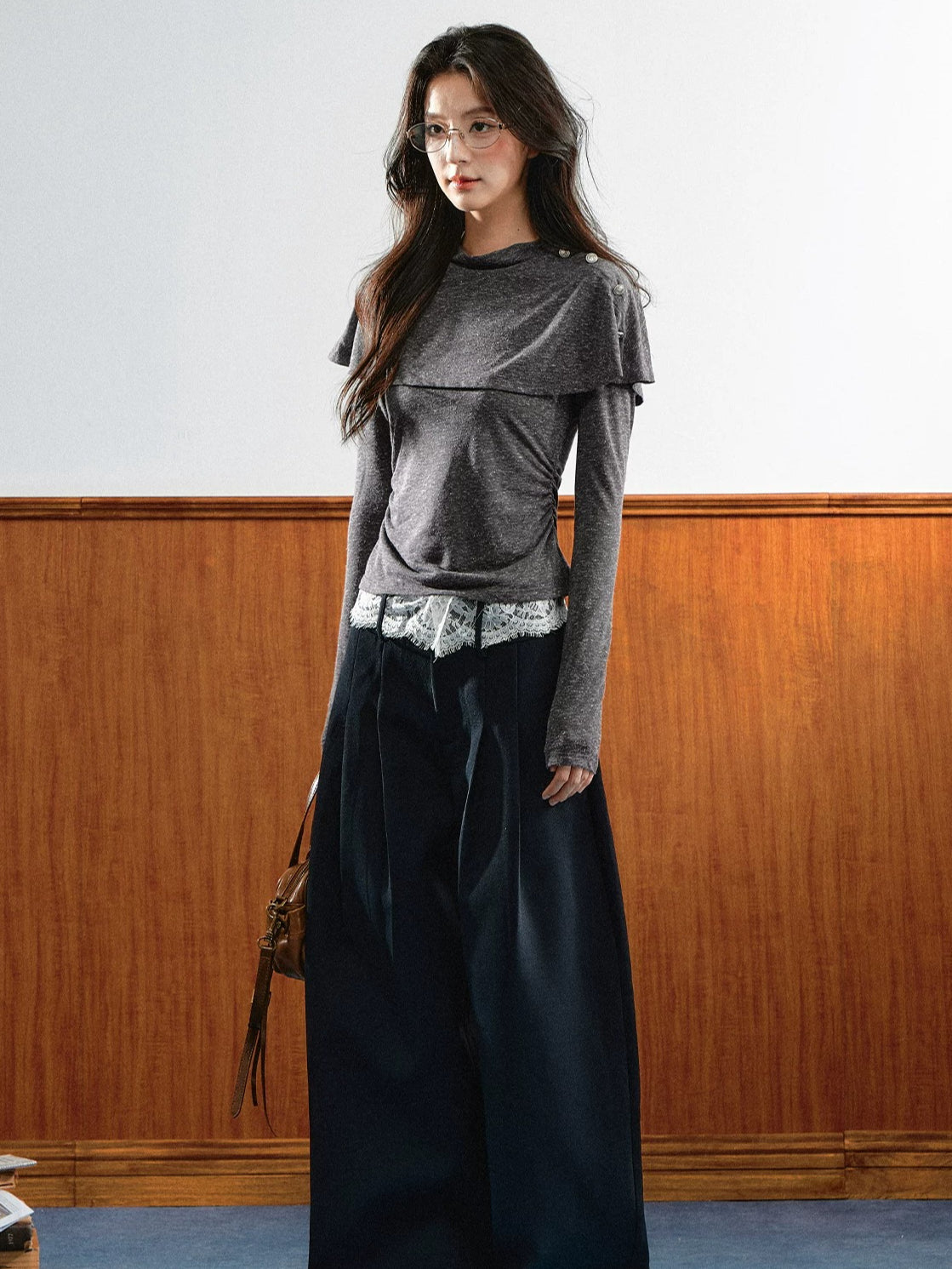 Lace Waist Wide-Leg Pants