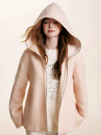 Peach Hooded Zip Coat