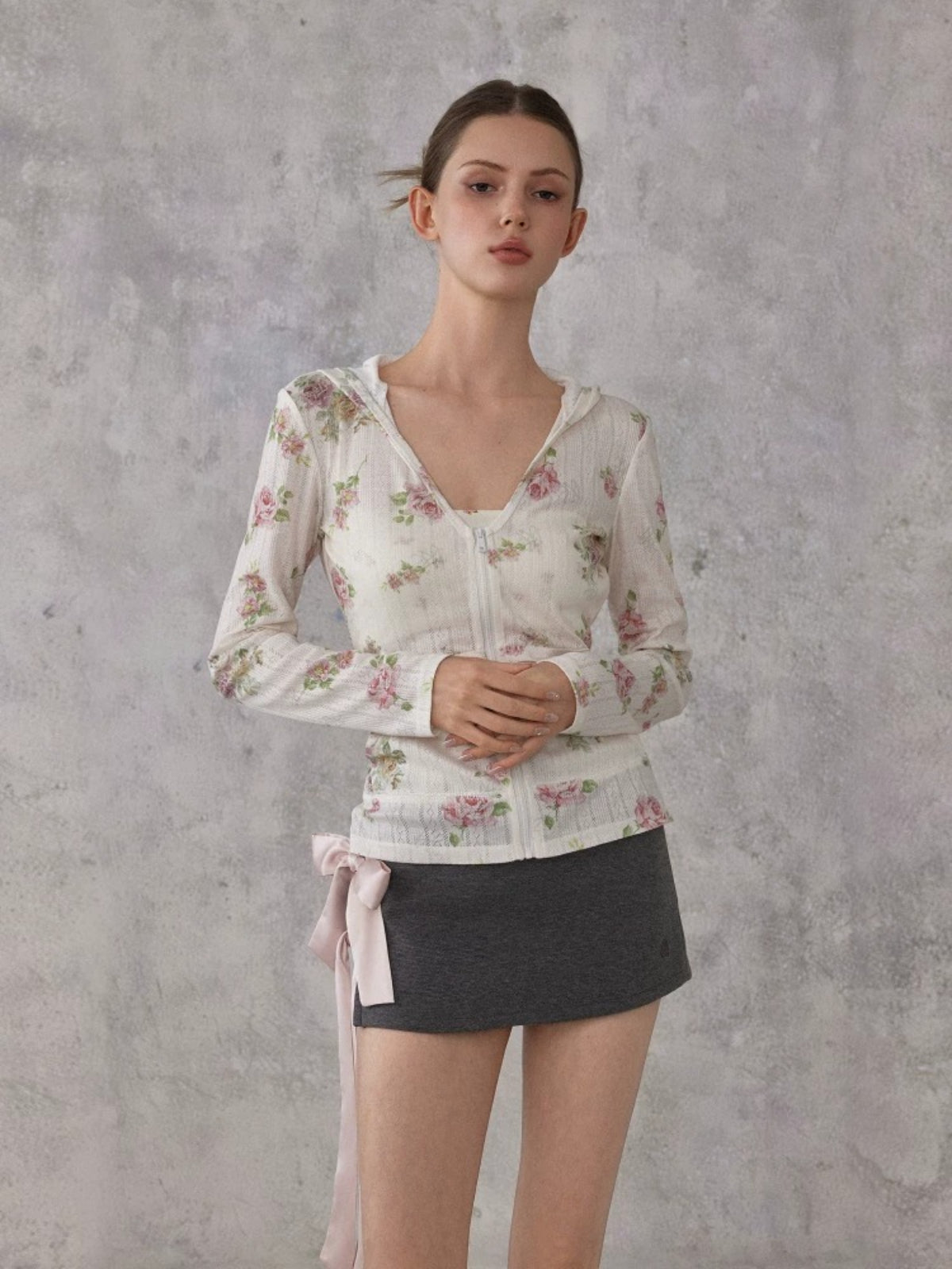 Floral Logo Zip Cardigan