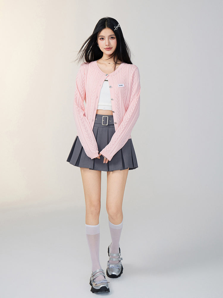Pink &amp; Off-white Lace Knit Cardigan
