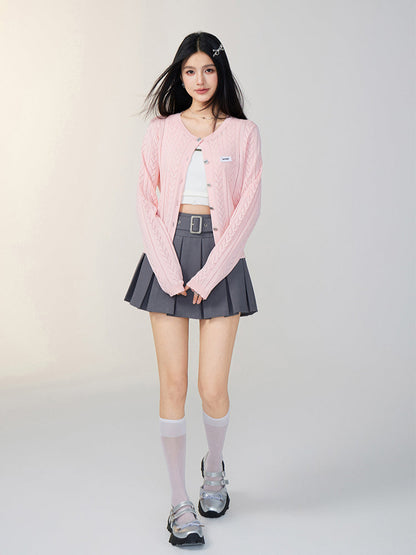 Pink &amp; Off-white Lace Knit Cardigan