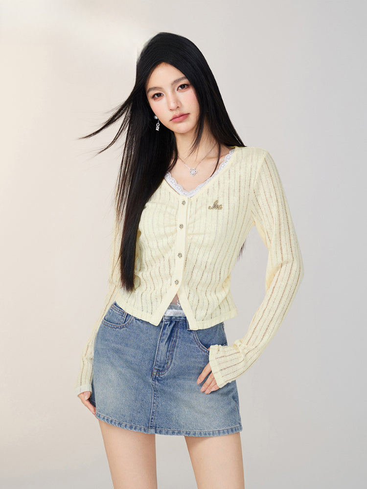 Lace Panel Knit Cardigan