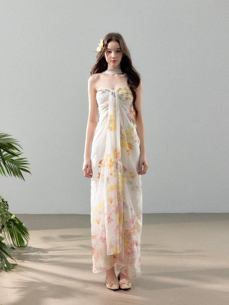 White Floral Halter Maxi Dress