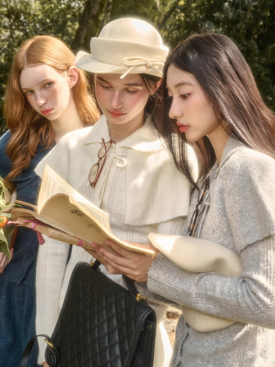 Snow Library Wool Knit Cape Cardigan &amp; Skirt Set