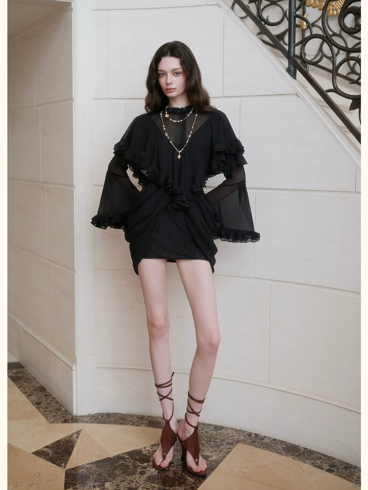 Twisted-Cord Cape Mini Dress