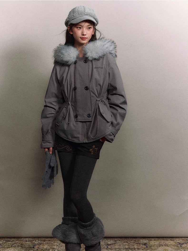 Faux Fur Collar Double-Breasted Down Parka