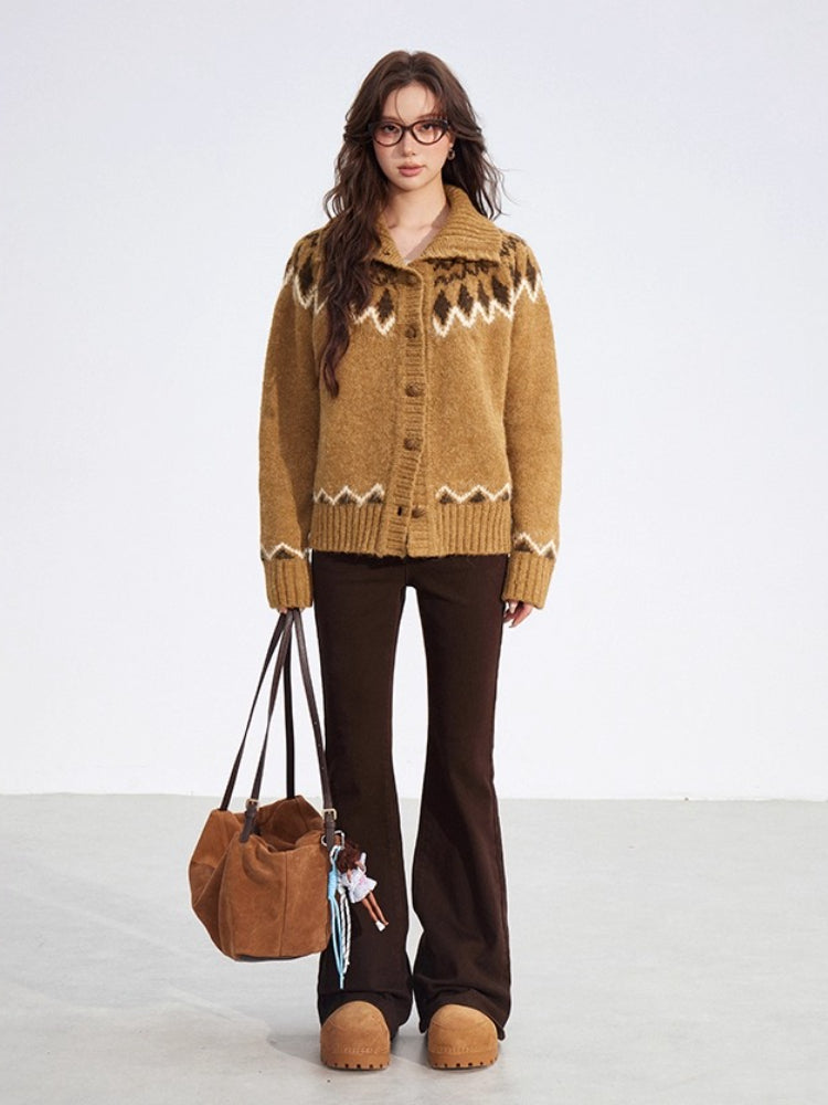 Coffee Fair Isle Collar Sweater