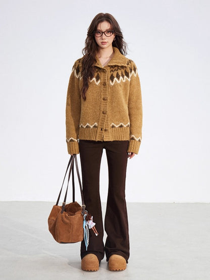 Coffee Fair Isle Collar Sweater