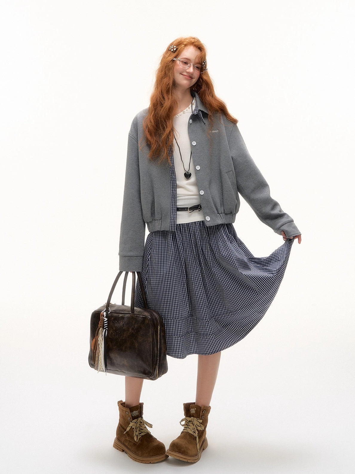 Plaid Collar Zip Sweatshirt Jacket