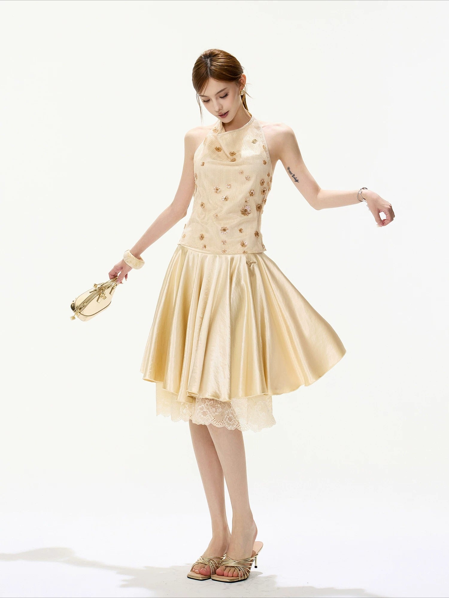 Lace Satin A-Line Skirt