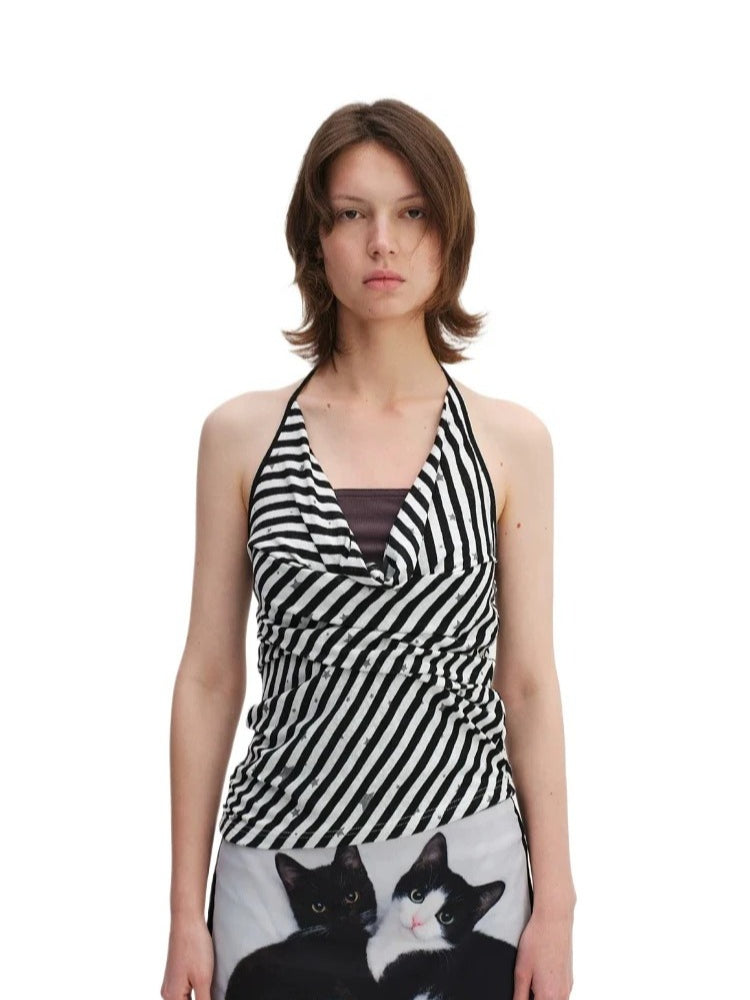 Fake Two-Piece Star Stripe Halter Top