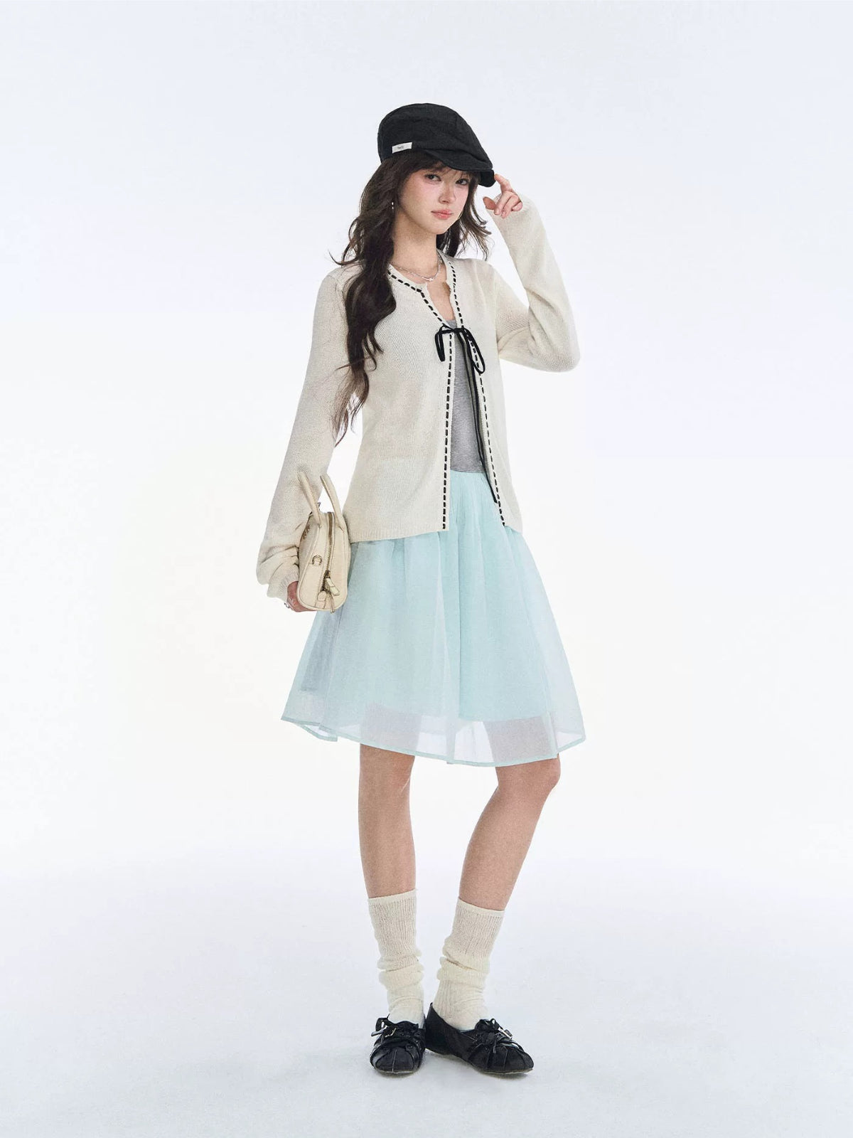 French Bow Trim Knit Cardigan