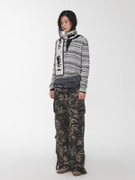 Fair Isle Pony Jacquard Drawstring Knit Cardigan