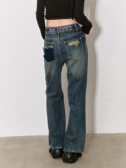 Dark Blue Straight-Leg Flared Jeans