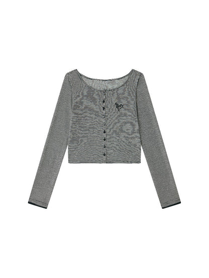 Lyocell Stripe Cardigan &amp; Lace-Trim Cami Set