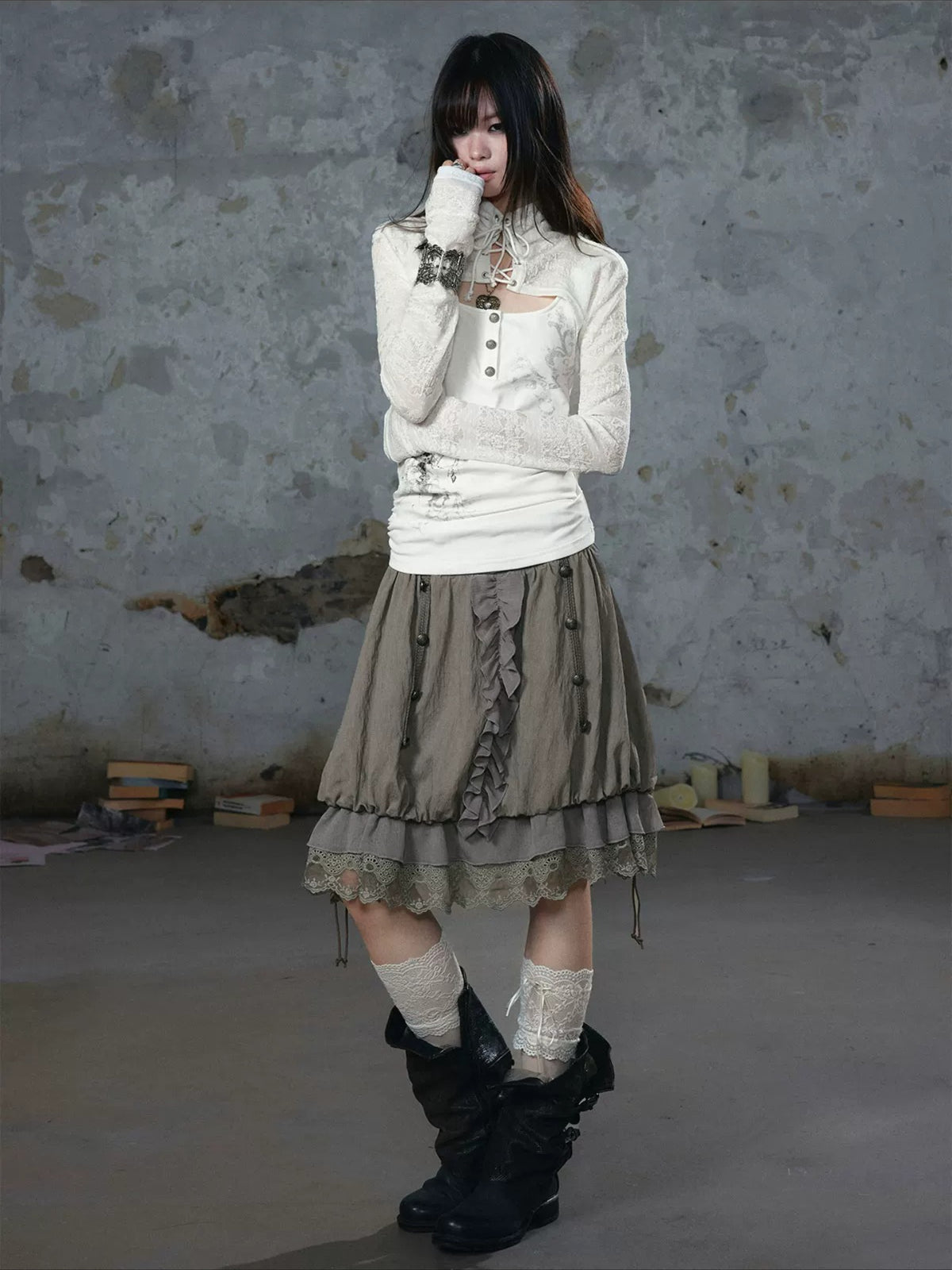 Lace Chiffon Bubble Skirt