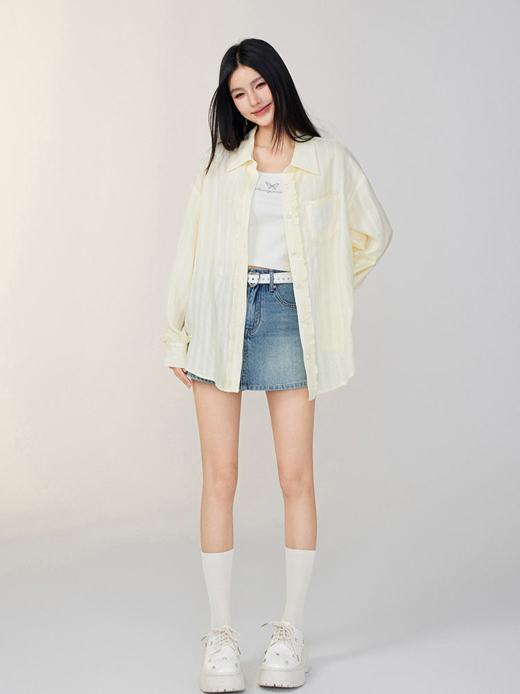 Lace-Trimmed Floral Shirt