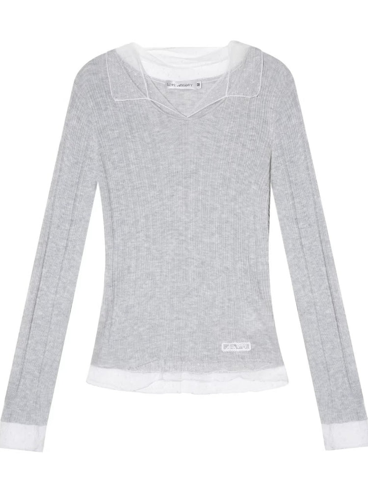 Polka Dot Mesh Wool Blend Knit Top