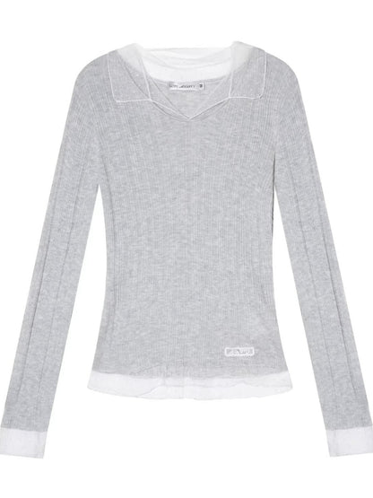 Polka Dot Mesh Wool Blend Knit Top