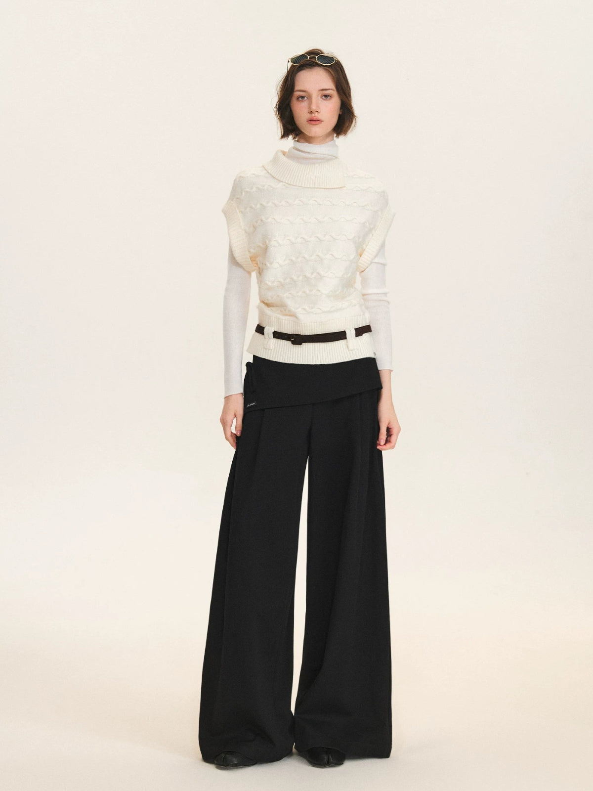 Belted Collared Wool Blend Vest