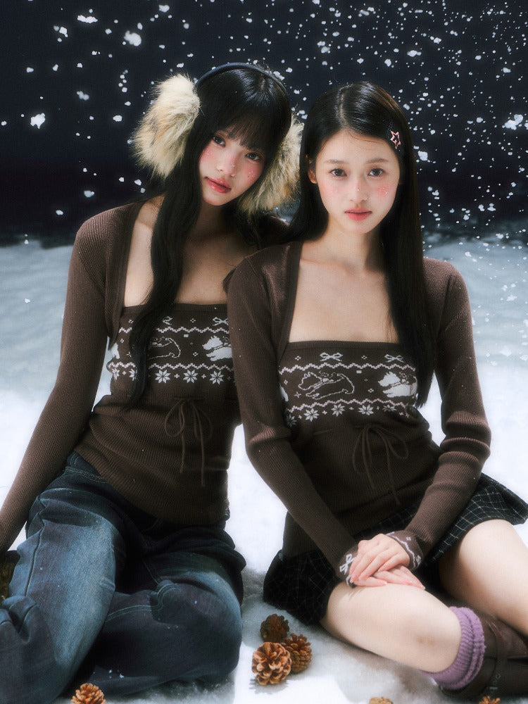 Brown Fair Isle Cardigan Set