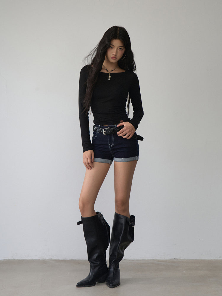 Straight-leg Cuffed Denim Shorts