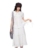 Polka Dot Collar Shirt & Skirt Set