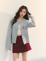 Crew Neck Dalmatian Jacquard Knit Cardigan