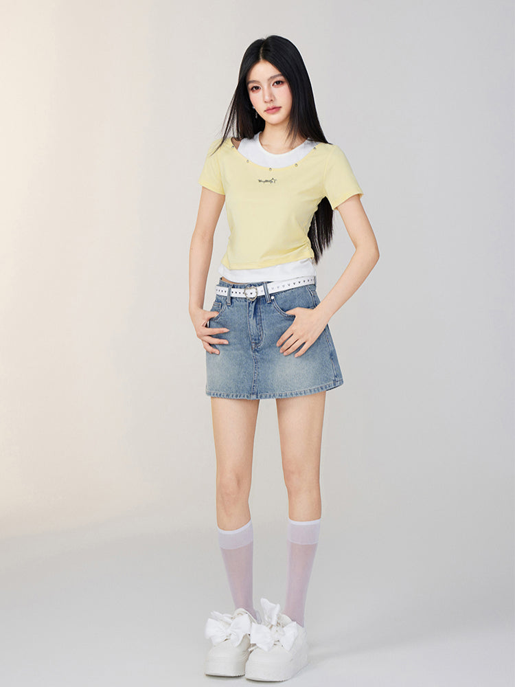 Faux Two-Piece Color-Blocked T-shirt