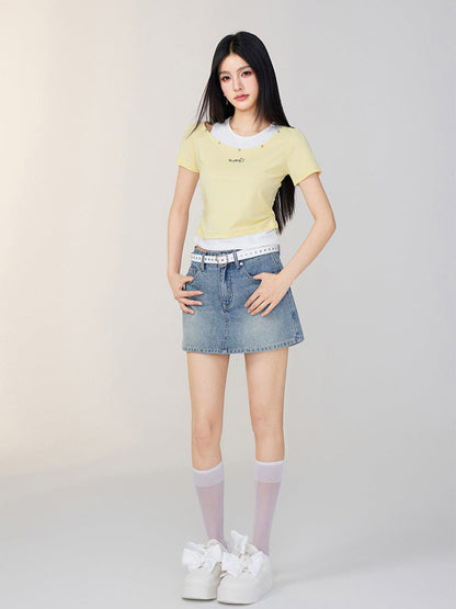 Faux Two-Piece Color-Blocked T-shirt