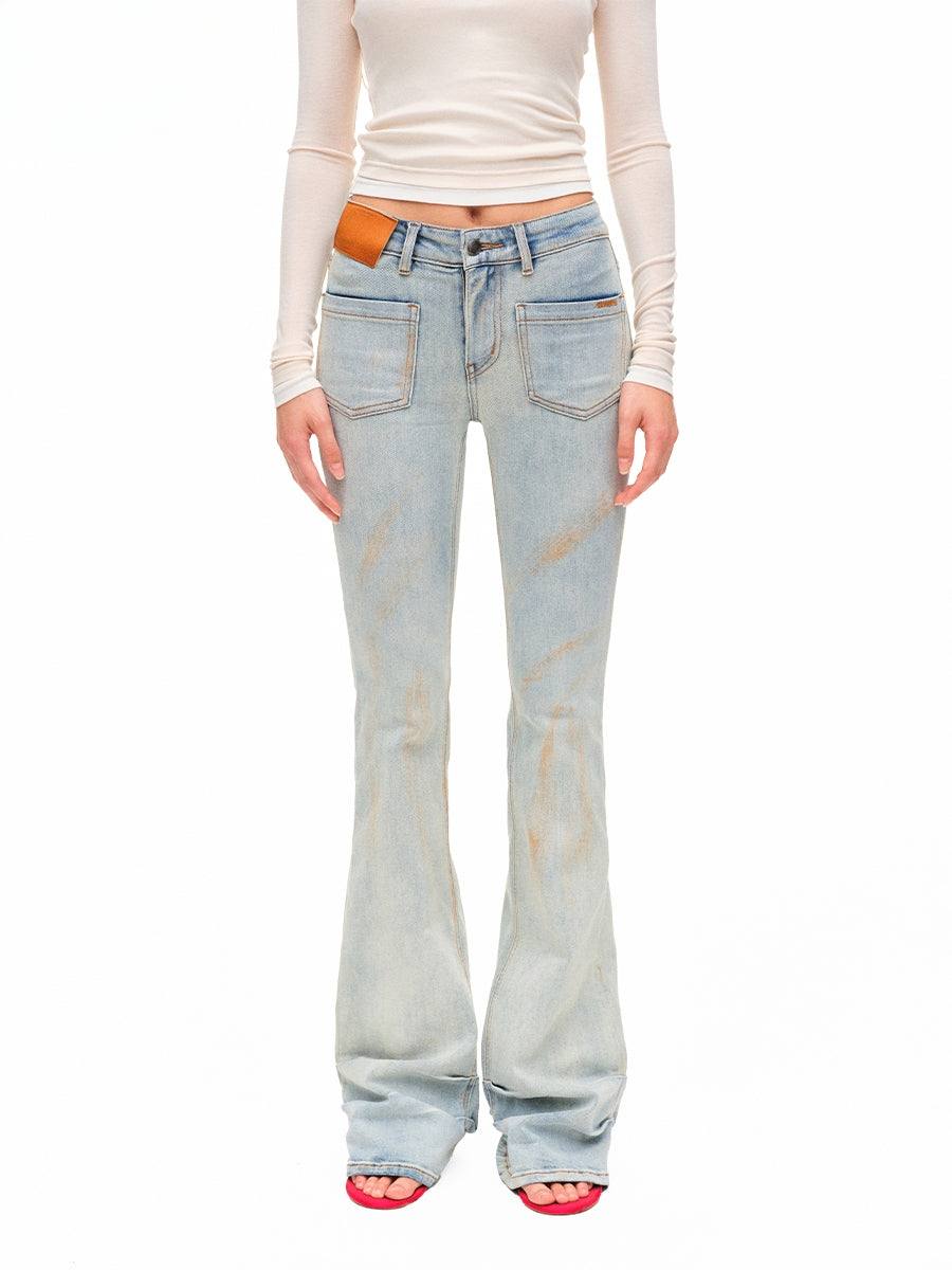Washed Low-waist High-stretch Micro-flare Jeans