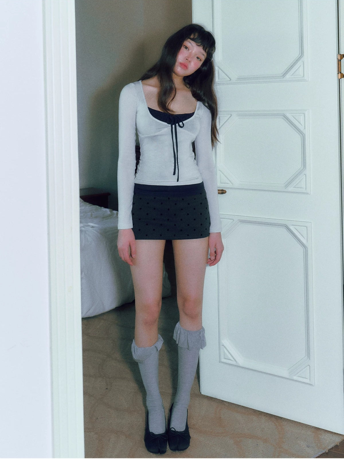 Drawstring Layered V-Neck Top