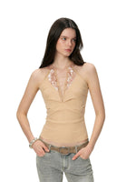 Apricot Sequin Halter Top