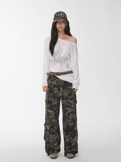 Rhinestone Embellished Asymmetric Drape T-shirt