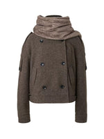 Plush Scarf Double Breasted Wool Coat