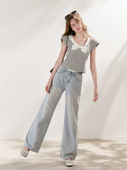 Polka Bow U-Neck Tee
