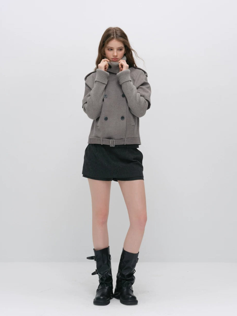 Faux-layered Cape Knit Jacket