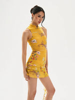 Mandarin Collar Floral Qipao Mini Dress