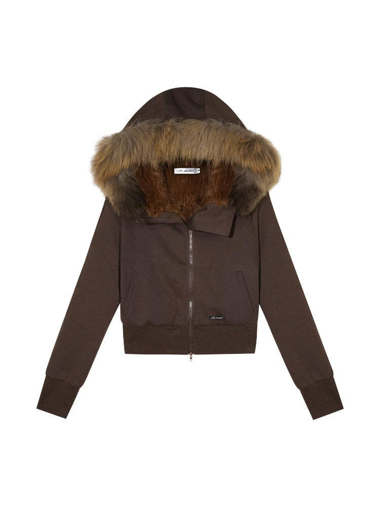Fleece Waist-Tightening Fur Hoodie &amp; Pants Set