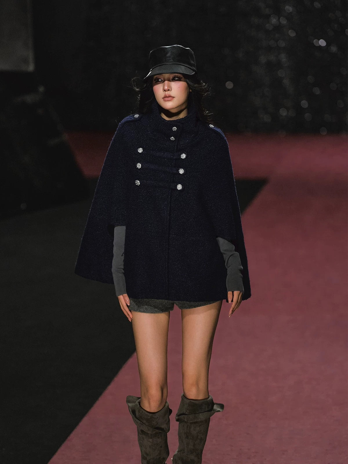 Napoleonic Double-Breasted Stand Collar Cape Coat