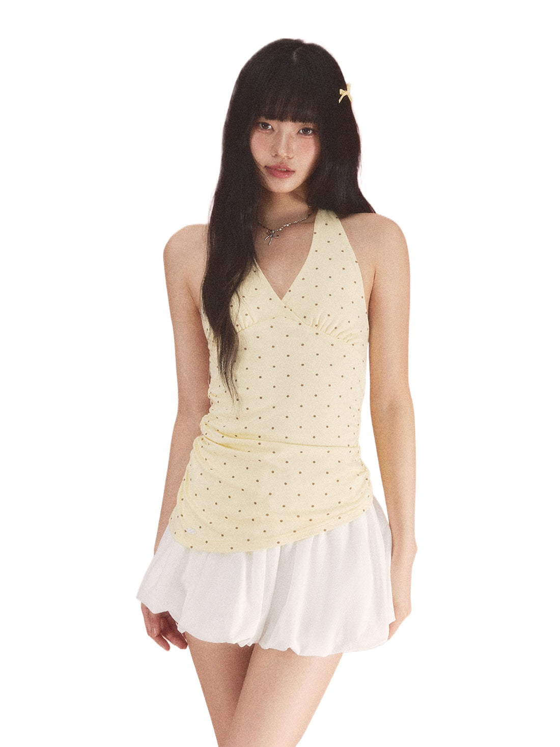 Yellow Polka Dot Halter Dress