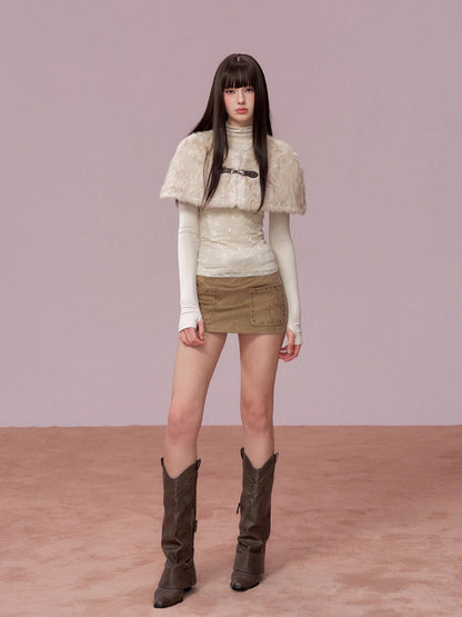 Fur Collar Cape-Style Wool Coat