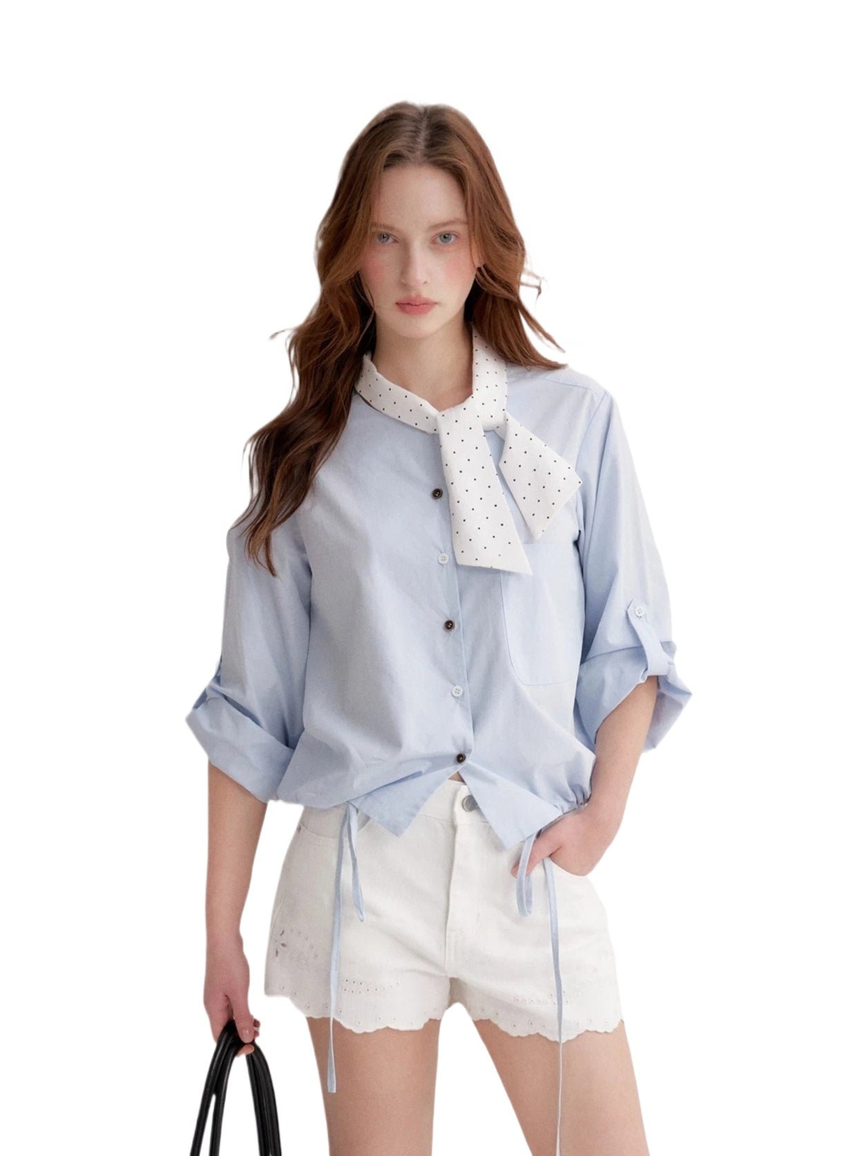 Polka Tie Drawstring Shirt