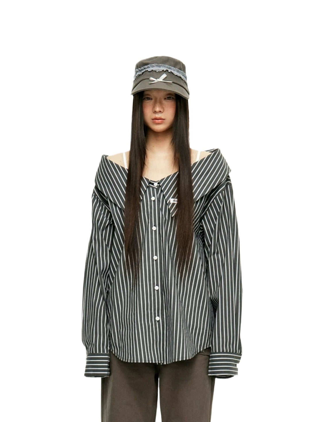 Detachable Stripe Off Shoulder Shirt