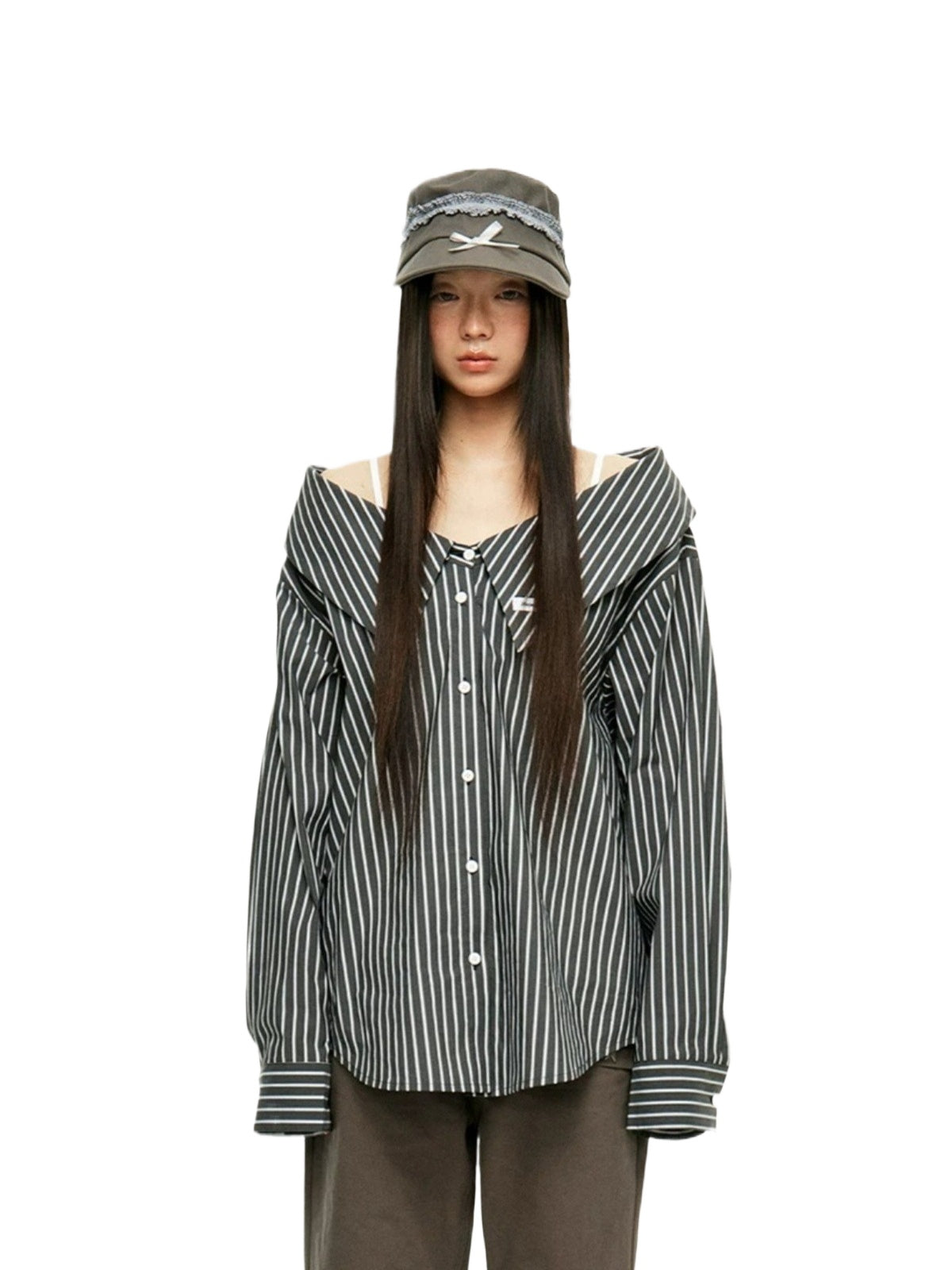 Detachable Stripe Off Shoulder Shirt